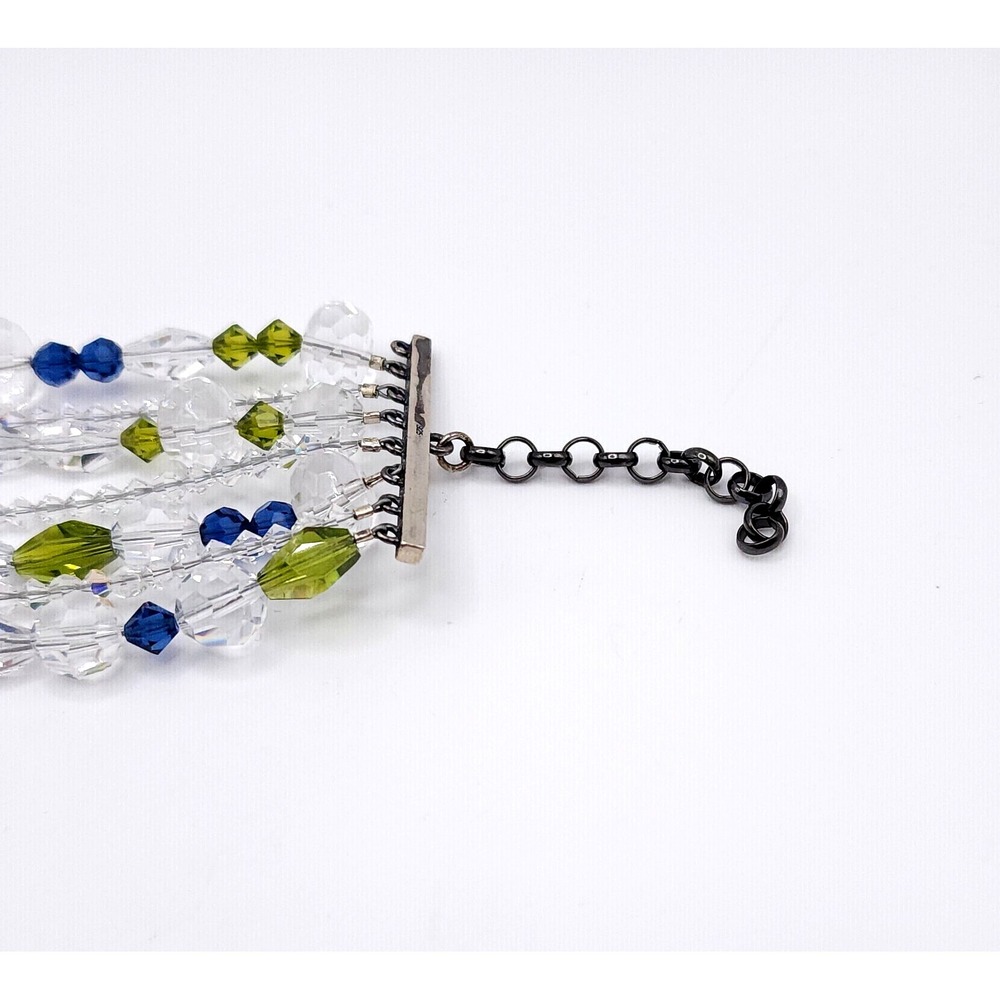 Blue Green Bead Bracelet Multi Strand Silver Adjustable 7-8in - Picture 3 of 5